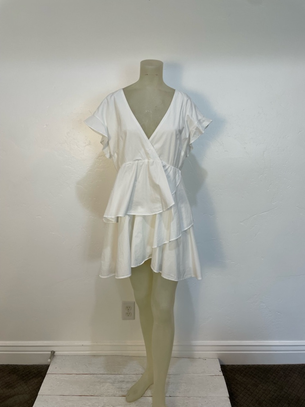 Anthropologie White Ruffled Wrap Mini Dress